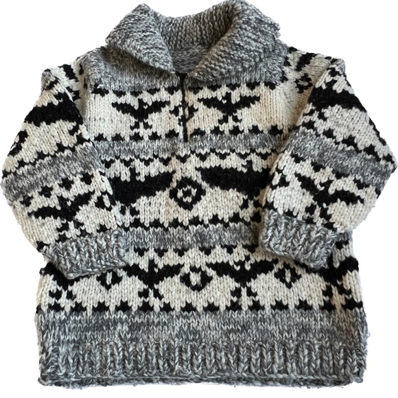 Men's Black and Gray Patterned Zip-Up Sweater - Picture 1 of 5